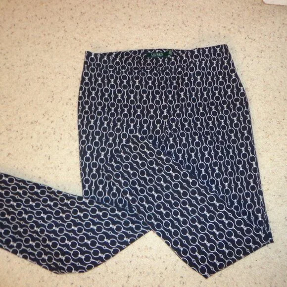 NWOT Ralph Lauren Equestrian Straight Leg Pant 6 Horse Bit Zip Navy/Wht - Picture 7 of 16